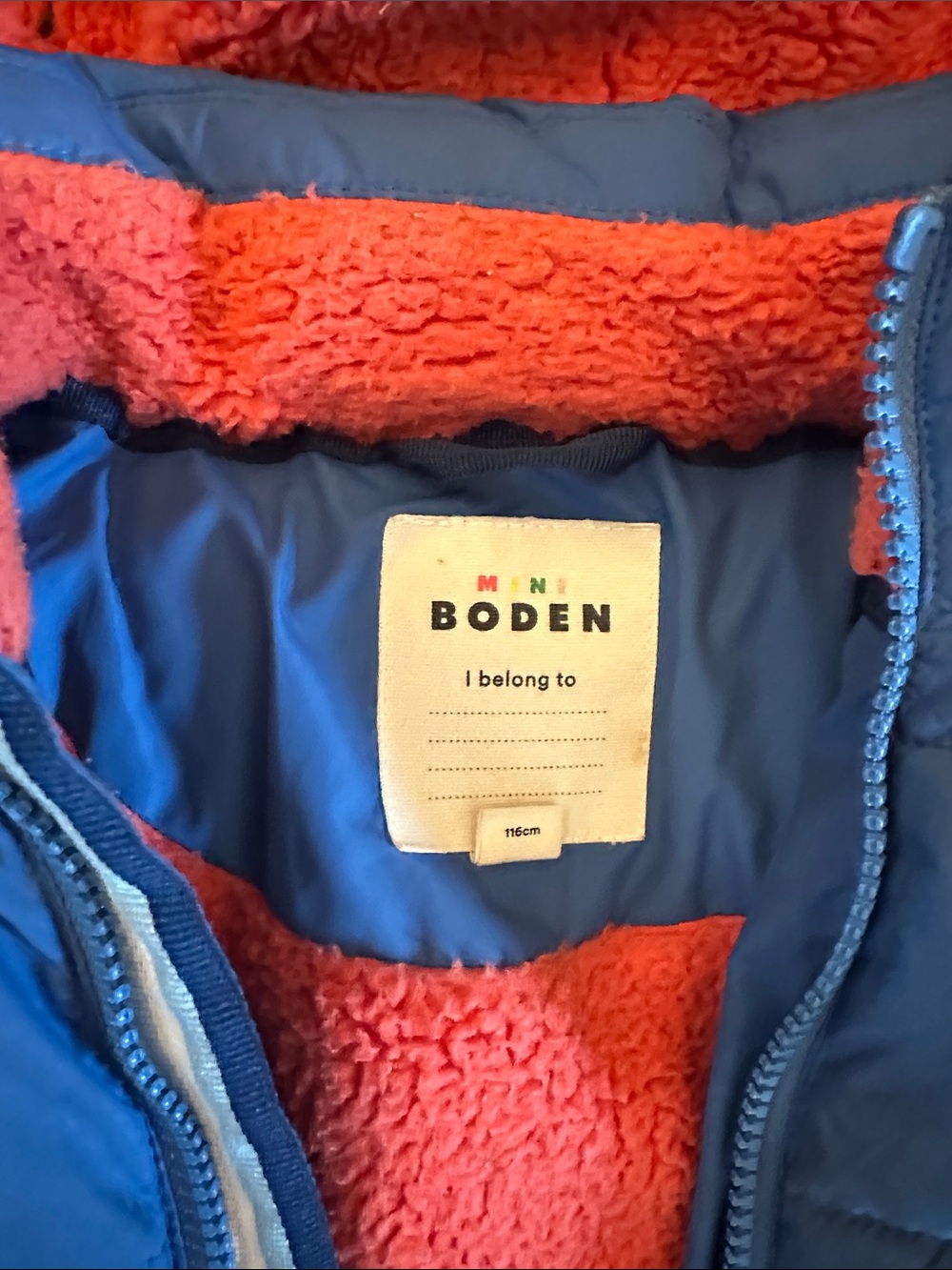 Boden blue shark kids jacket with coral sherpa lining (broken zipper) - Picture 2 of 4